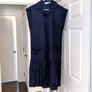 Vintage Nordstrom Pleated Drop Waist Linen Dress